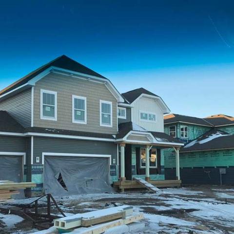Finished exterior at dusk